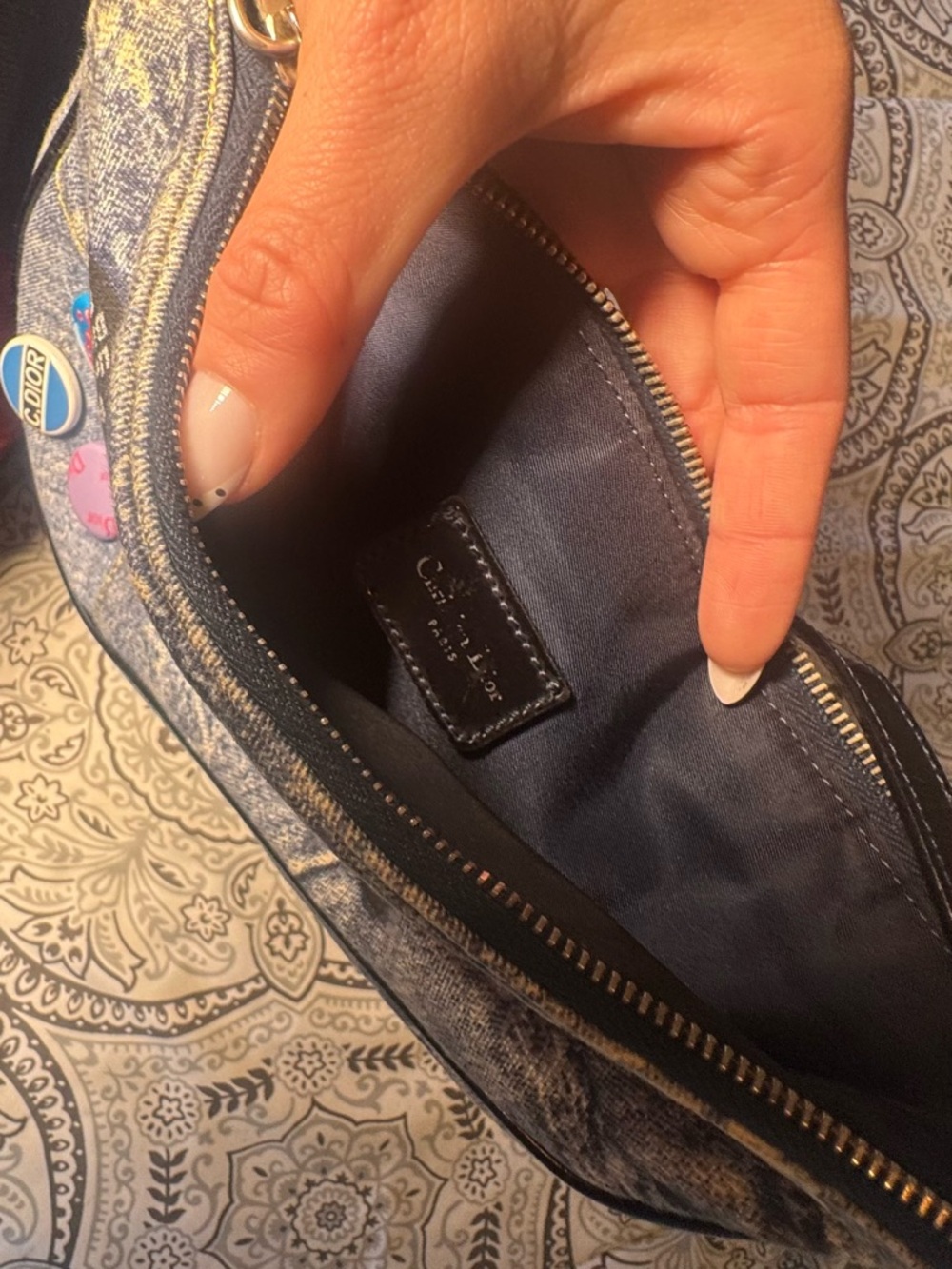 Dior Denim Patch Shoulder Bag with Pins - Picture 5 of 5